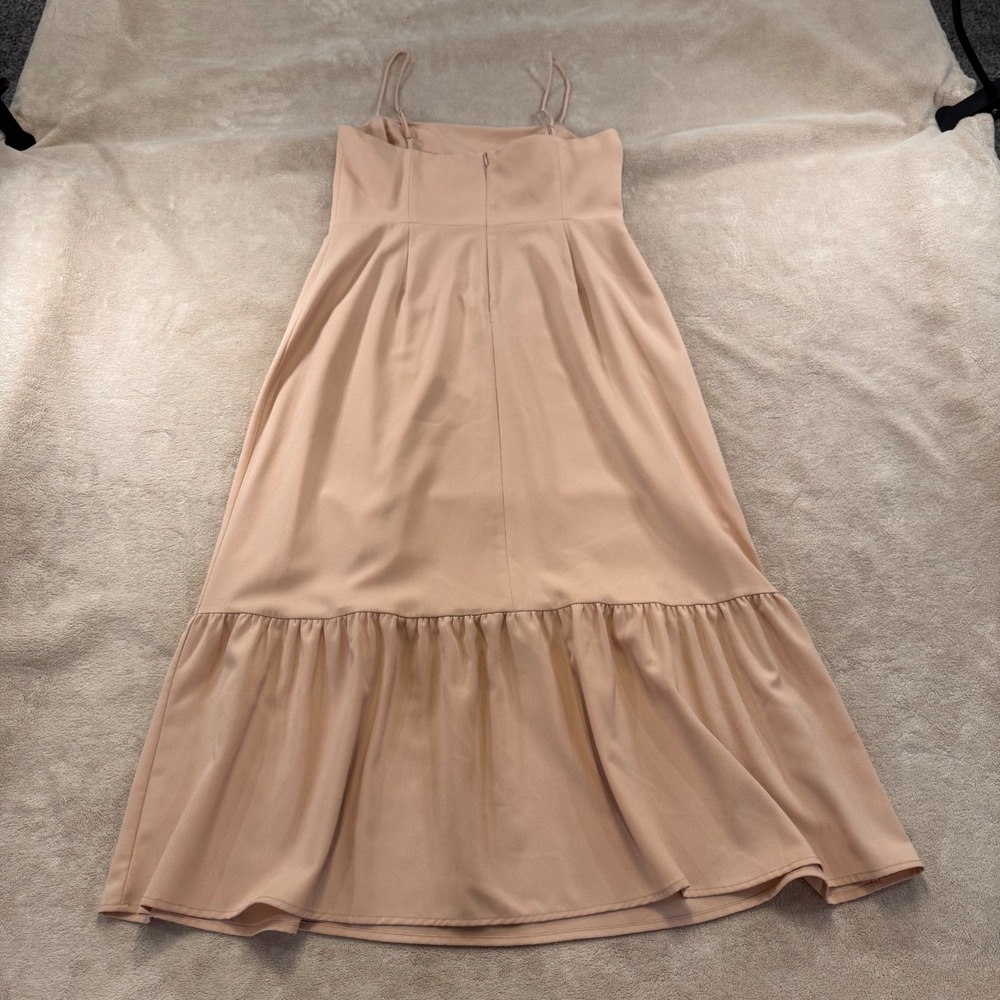 Neutral Blush Midi Dress Quiet Luxury Old Money Minimalist Wedding Guest SZ L - Picture 12 of 12